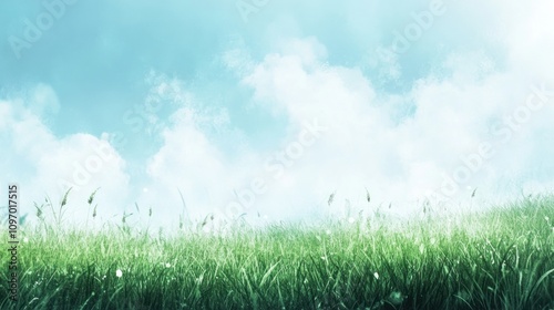 Serene Green Grass Field Under a Blue Sky