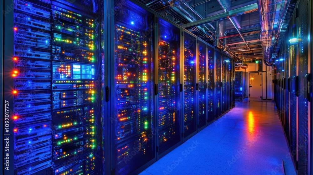 Fototapeta premium Server Room with Blinking Lights