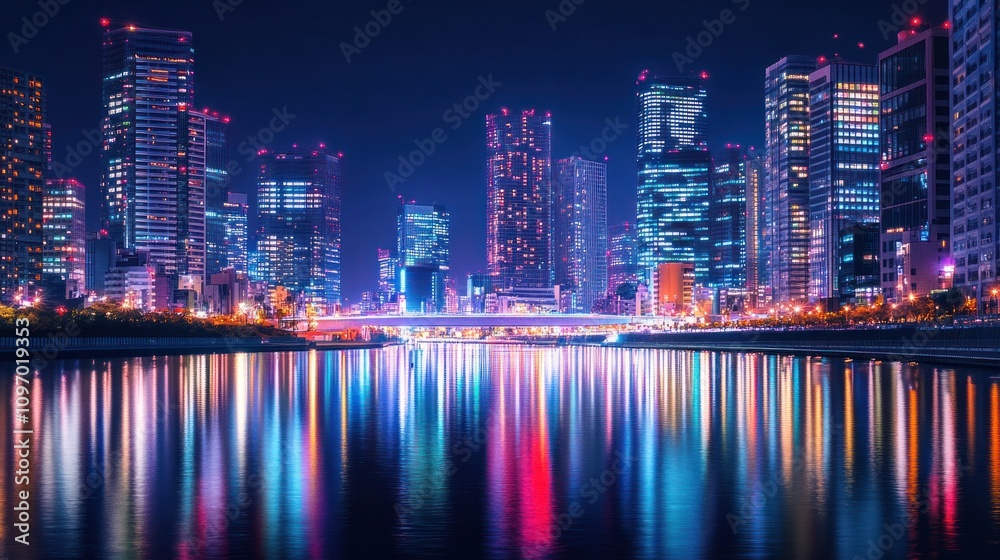 Obraz premium Night Cityscape with Reflection