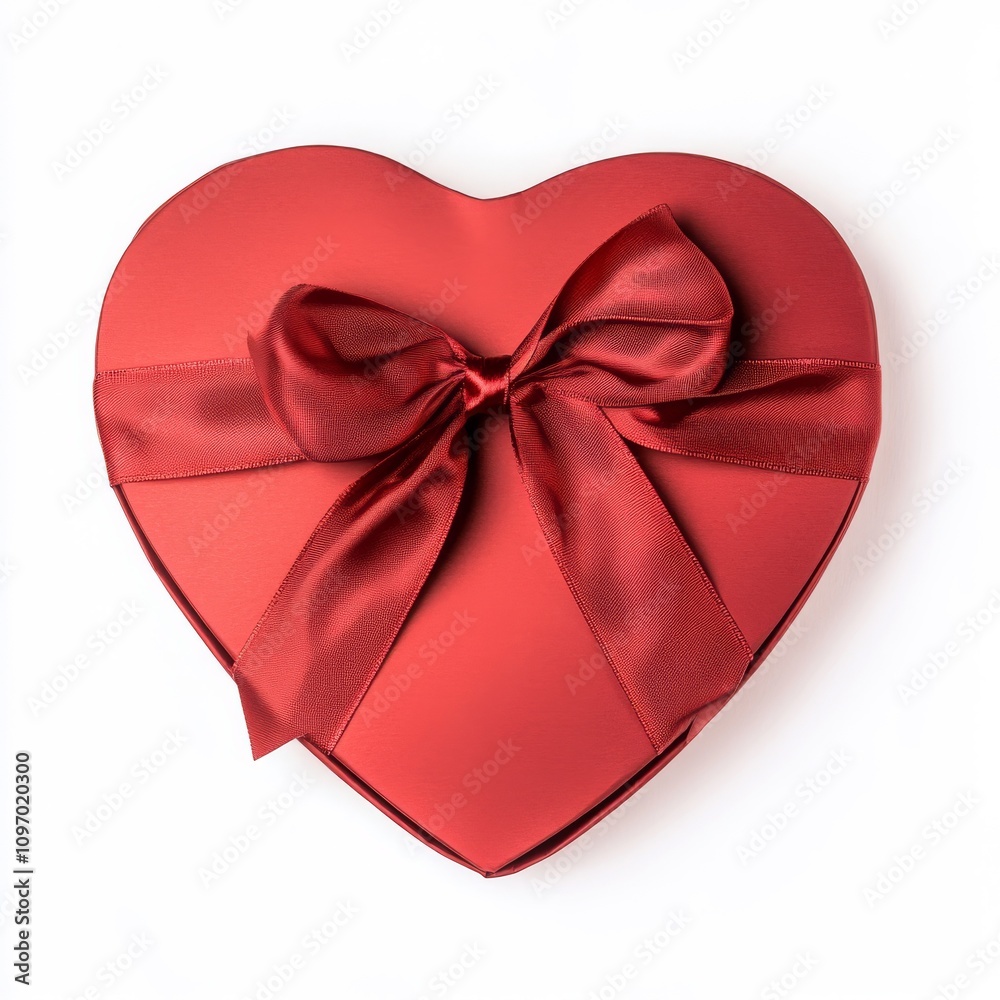 heart-shaped red box with ribbon and bow, top view, photo, on a white background heart-shaped red box with ribbon and bow, top view, photo, on a white background