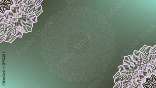 Round mandala on dreamy peach fuzz gradient background. Translucent mesh pattern in the form of a mandala. Mandala with floral patterns.Gradient background with round mandala.Vishal 