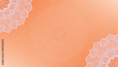 Round mandala on dreamy peach fuzz gradient background. Translucent mesh pattern in the form of a mandala. Mandala with floral patterns.Gradient background with round mandala.Vishal 
