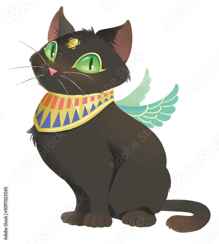 Ilustración de gato negro adorable del Antiguo Egipto