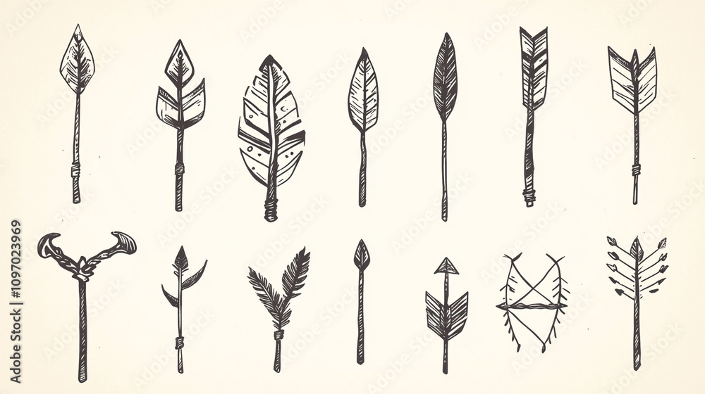 Hand Drawn Arrows Tribal Design Elements Boho Chic Vintage Style Native American Inspi Hand Drawn Arrows Tribal Design Elements Boho Chic Vintage Style Native American Inspi