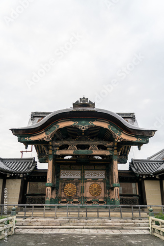 Close up view of the Kiku-no-mon Gate in Kyoto, Japan