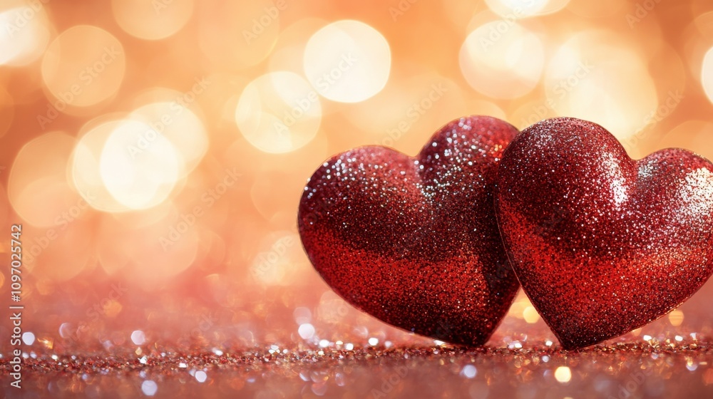 Shimmering Red Hearts on a Glittering Background for Romantic Themes Shimmering Red Hearts on a Glittering Background for Romantic Themes