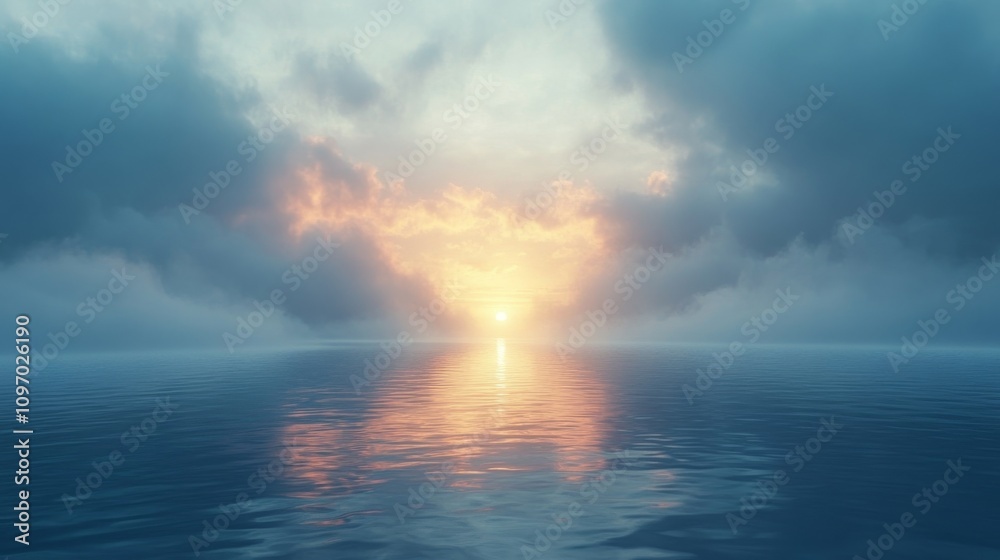 Naklejka premium Serene Sunset Over Calm Ocean Waters