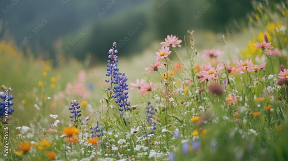 Obraz premium Wildflowers Bloom in a Lush Mountain Meadow