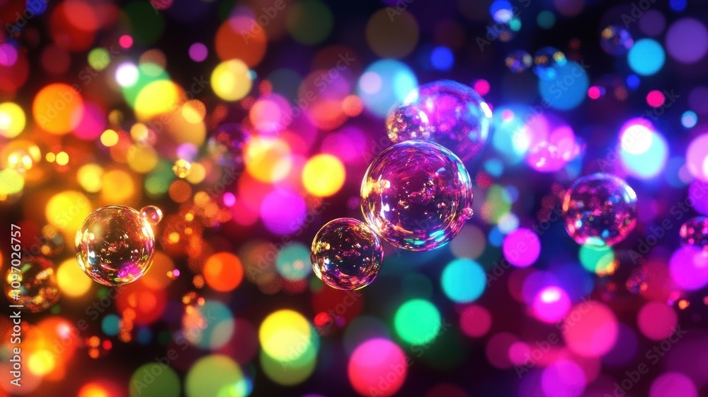 Abstract background with colorful glowing bubbles and bokeh lights. Abstract background with colorful glowing bubbles and bokeh lights.