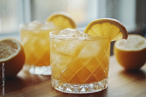 Refreshing Iced Lemon Cocktails in Glasses