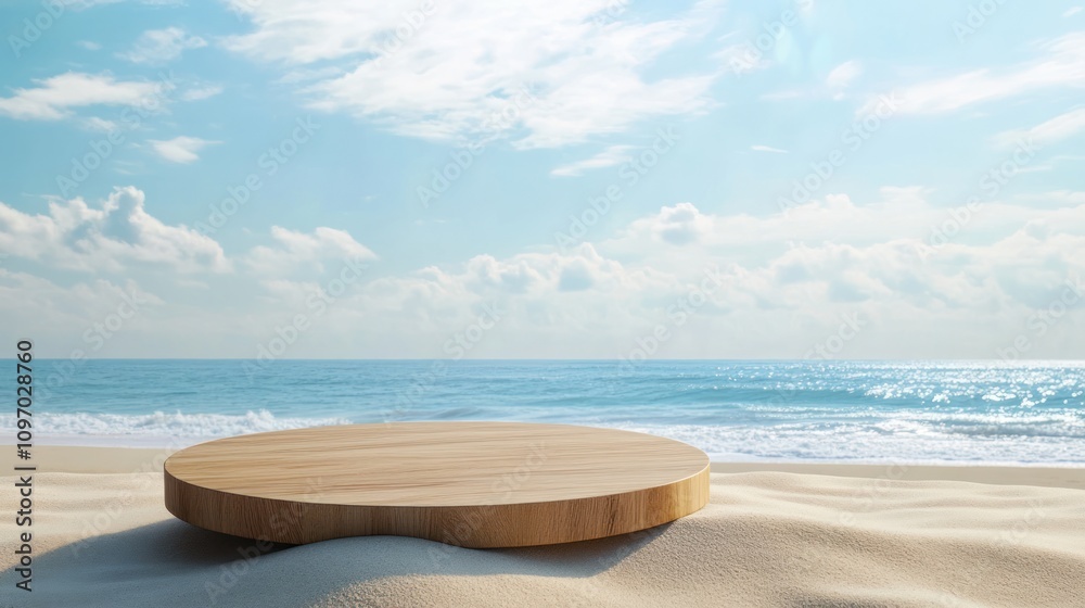 Wooden Platform on Sandy Beach Ocean View Wooden Platform on Sandy Beach Ocean View