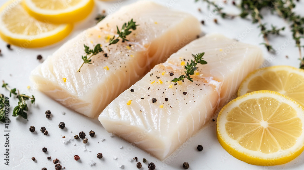 Fresh Cod Fillet Lemon Thyme Pepper Cooking Recipe Food Photography Healthy Diet S Fresh Cod Fillet Lemon Thyme Pepper Cooking Recipe Food Photography Healthy Diet S