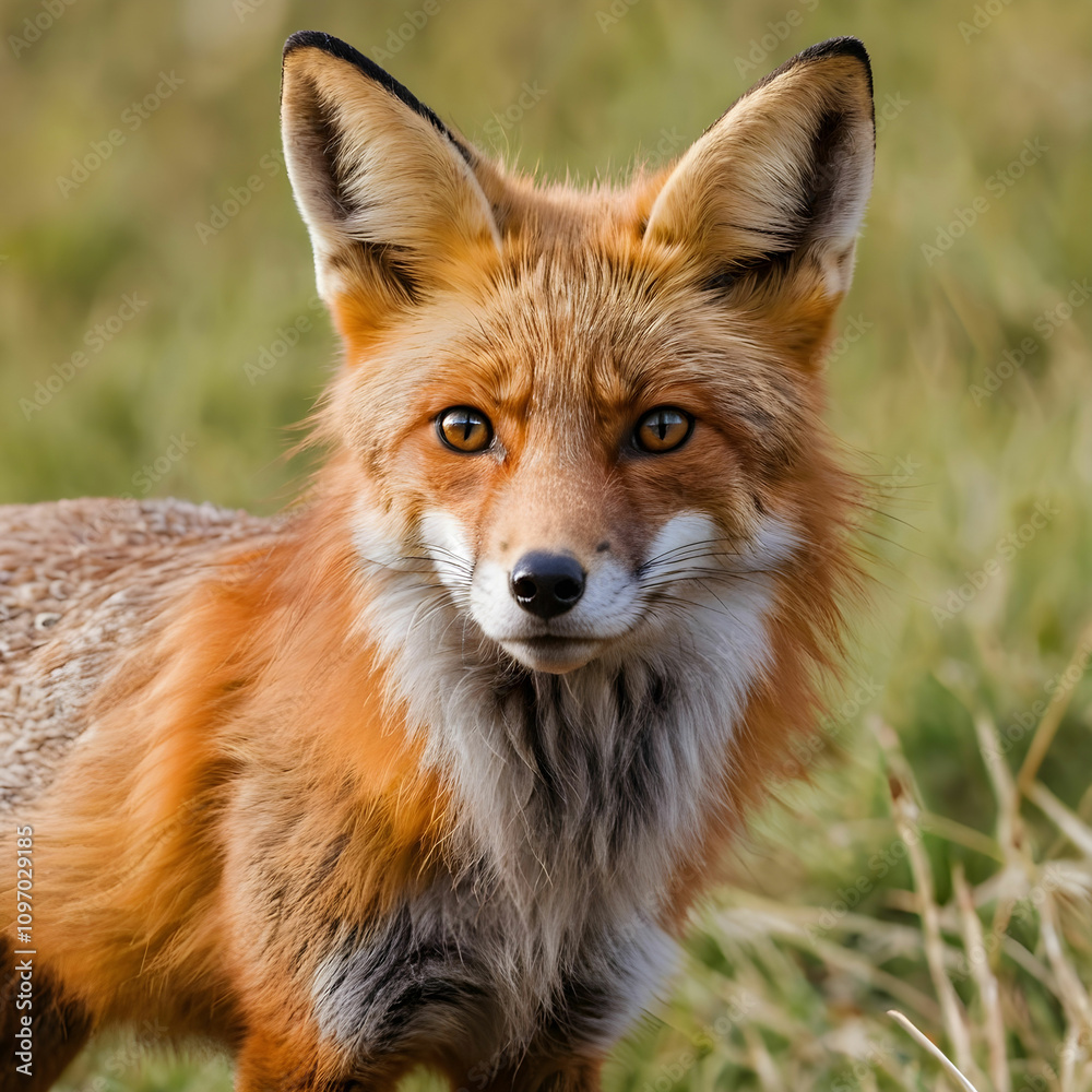 Closeup shot of red fox on a field of Montague National Park Spain Closeup shot of red fox on a field of Montague National Park Spain