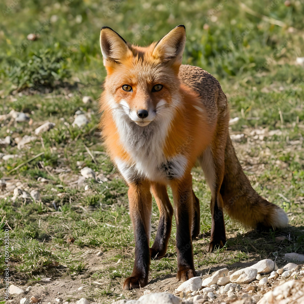 Closeup shot of red fox on a field of Montague National Park Spain Closeup shot of red fox on a field of Montague National Park Spain