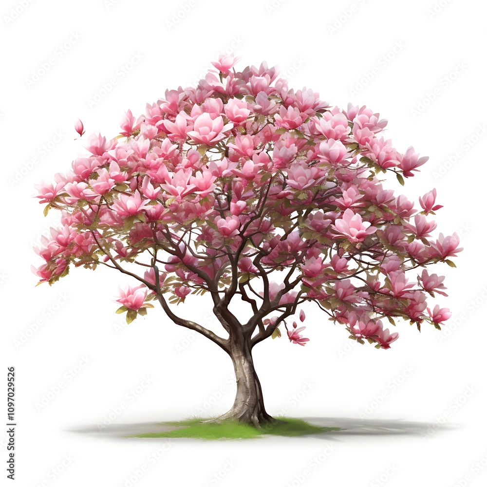 Fototapeta premium Magnolia Tree Isolated Against a Plain Background 