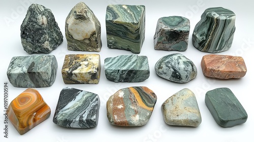 A collection of various polished stones showcasing unique patterns and colors.