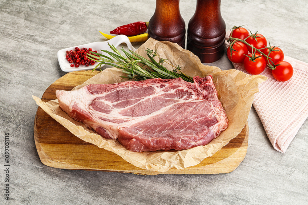 Raw pork neck steak uncoocked Raw pork neck steak uncoocked