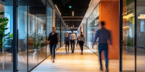 Wallpaper Mural Blurred Business People Walking Modern Office Corridor Torontodigital.ca