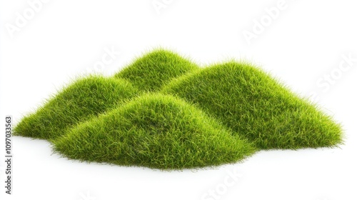Three Lush Green Grass Hills Isolated On White
