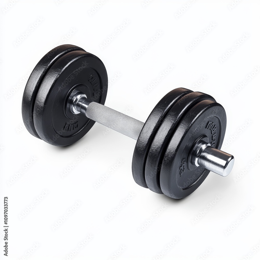 Naklejka premium Dumbbell with black weights, ideal for strength training exercises
