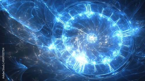 Blue abstract energy plasma with glowing core and swirling lines