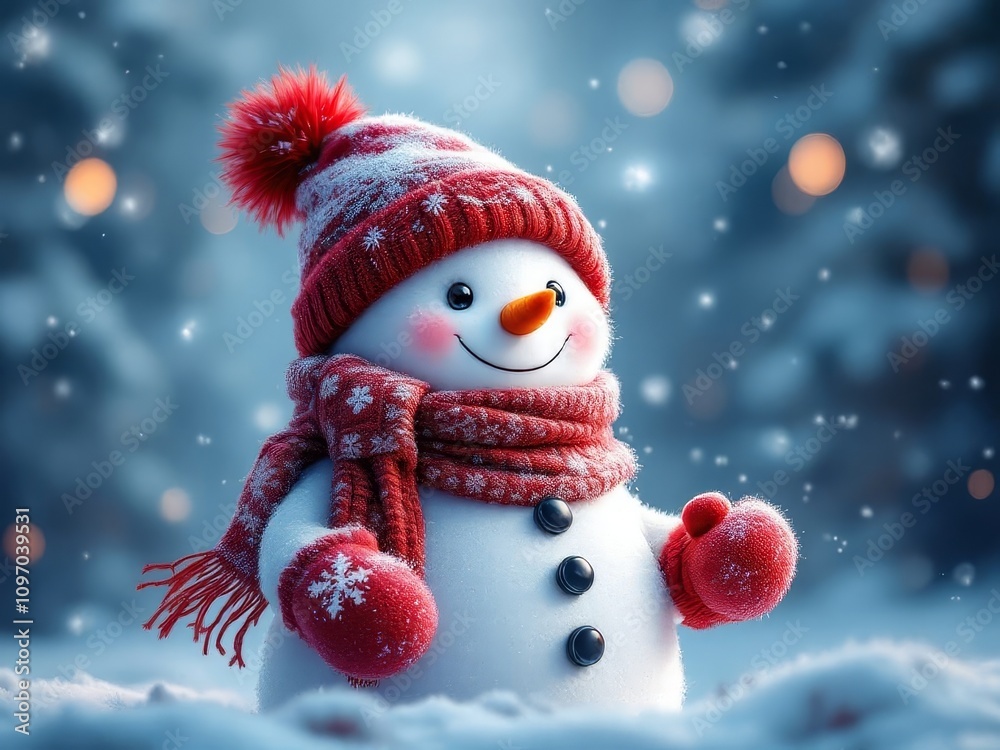 A joyful snowman, softly blurred background. A joyful snowman, softly blurred background.