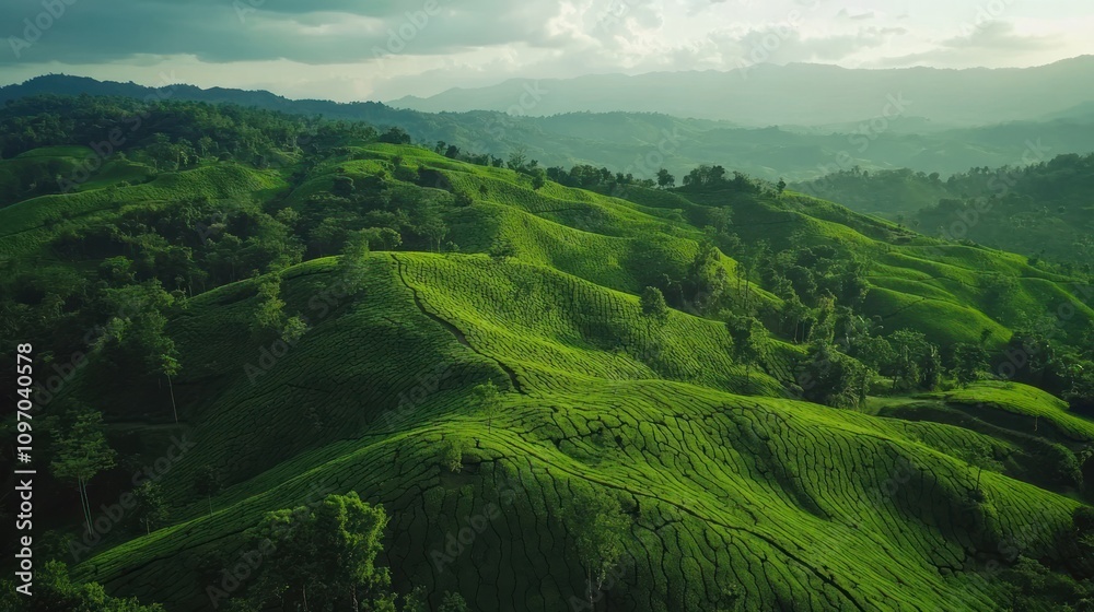Obraz premium Rolling Green Hills Tea Plantation Landscape