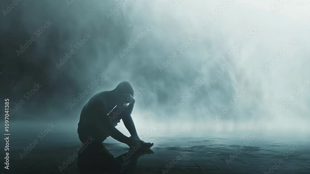 Chronic Fatigue: The Persistent Exhaustion and Mental Fog - Imagine a person sitting tiredly, surrounded by a foggy haze, symbolizing the ongoing exhaustion and mental cloudiness of chronic fatigue 