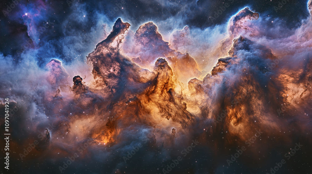 Fototapeta premium A breathtaking nebula with swirling clouds of pink, purple, and blue gases glowing against the darkness