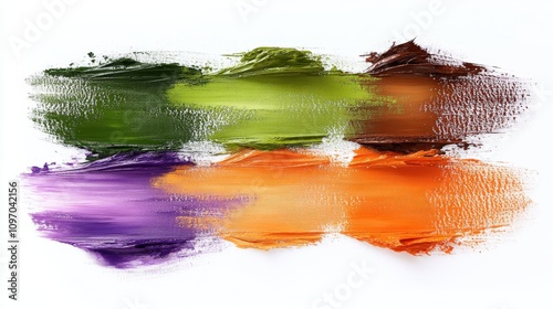 Abstract paint strokes in vibrant colors on a white background.