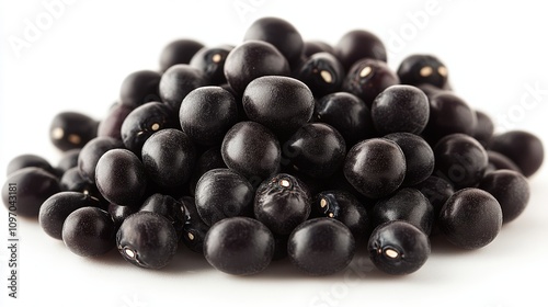 A pile of black beans, showcasing their glossy texture and rich color.