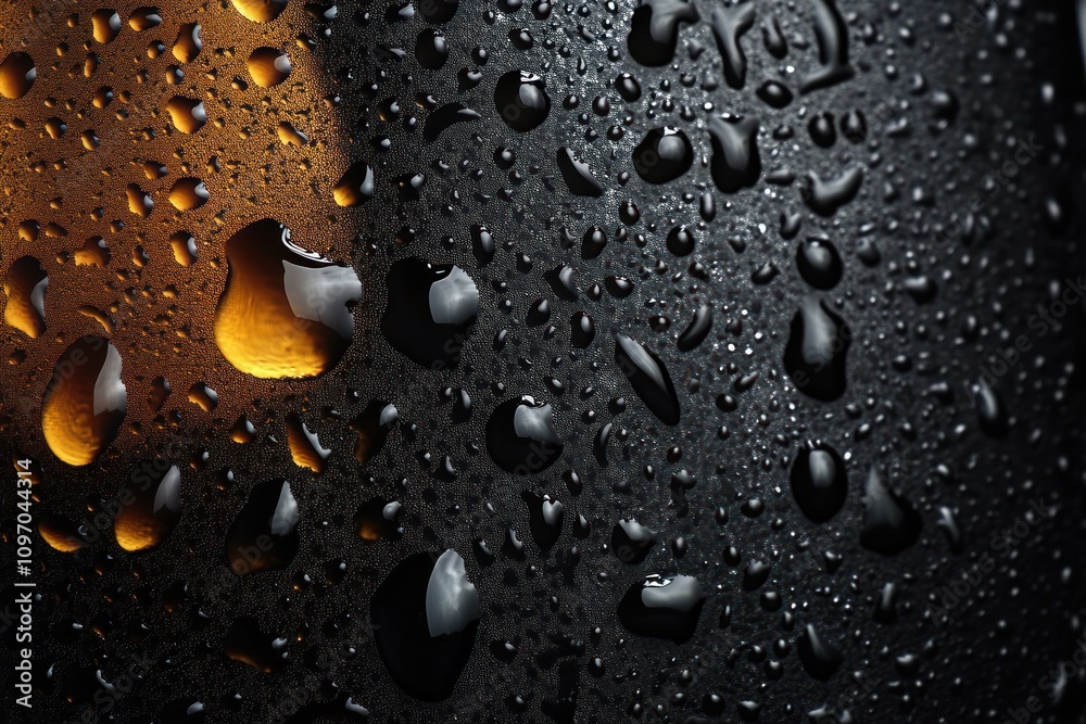 Water Droplets on Dark and Amber Glass Surface Water Droplets on Dark and Amber Glass Surface
