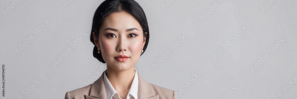 Close-up portrait of asian businesswoman on isolated background, asian corporate businesswoman