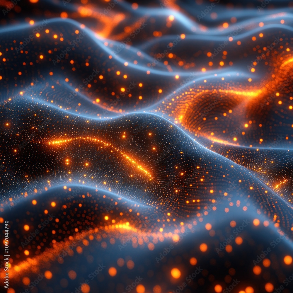 A digital representation of flowing waves with glowing particles, suggesting energy and motion. A digital representation of flowing waves with glowing particles, suggesting energy and motion.