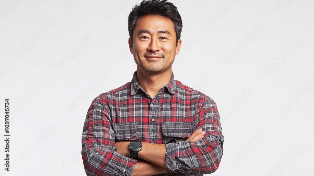 Confident Man in Plaid Shirt - A Professional Portrait Confident Man in Plaid Shirt - A Professional Portrait