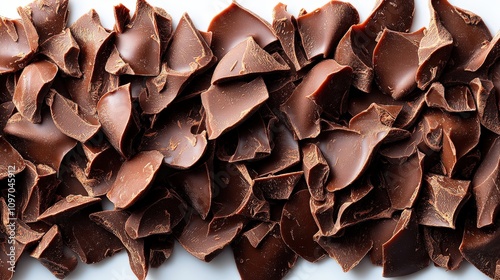 A close-up of dark chocolate shavings, ideal for baking or dessert decoration.
