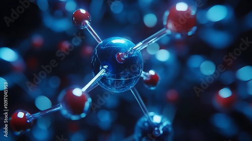 Obraz na plátně Abstract blue and red molecule network highlighting chemical bonds research