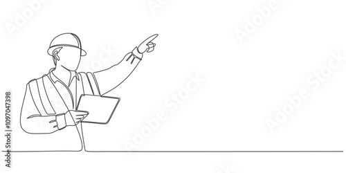 Building Construction worker holding clip board line art style vector illustration