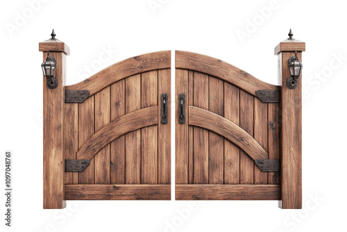 A set of different wooden front gates captured in natural light. photo