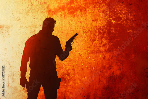 Action Movie Poster Concept: Silhouette with Weapon in a High-Resolution 4K Image-