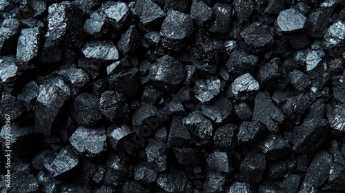 A close-up view of black coal pieces, showcasing their texture and shape.