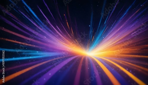 Un colorido fondo abstracto con estrellas brillantes y destellos en varios colores vibrantes, incluidos azul, morado, naranja y amarillo.
