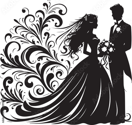 silhouette of bride and groom