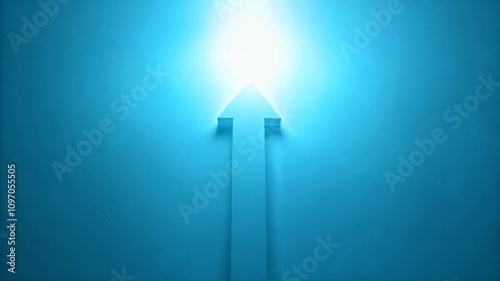 Light blue arrow pointing upwards towards the light. photo