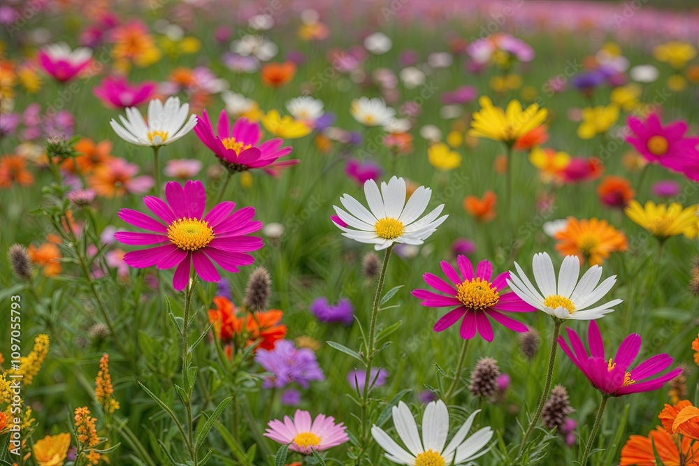 Joyful Wildflowers Flourishing in a Lively Spring Meadow Joyful Wildflowers Flourishing in a Lively Spring Meadow