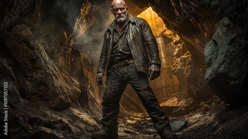 Heroic action sequence in a dark cave adventure movie still intense atmosphere dramatic perspective epic storyline