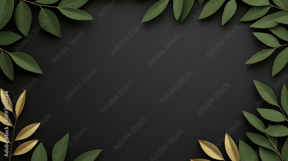 Elegant green foliage on a black background for creative designs Elegant green foliage on a black background for creative designs