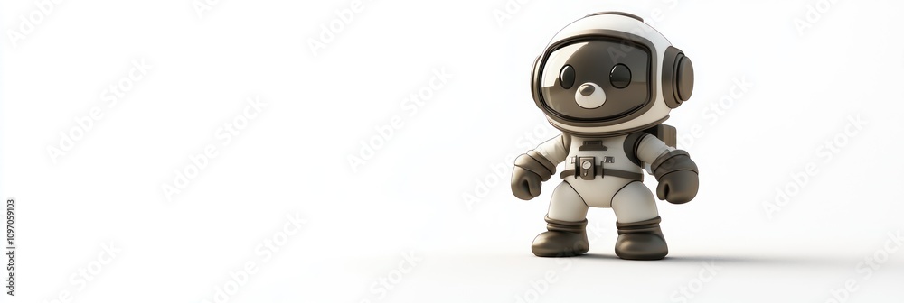 A cute bear character in a white astronaut suit standing against a plain background. A cute bear character in a white astronaut suit standing against a plain background.