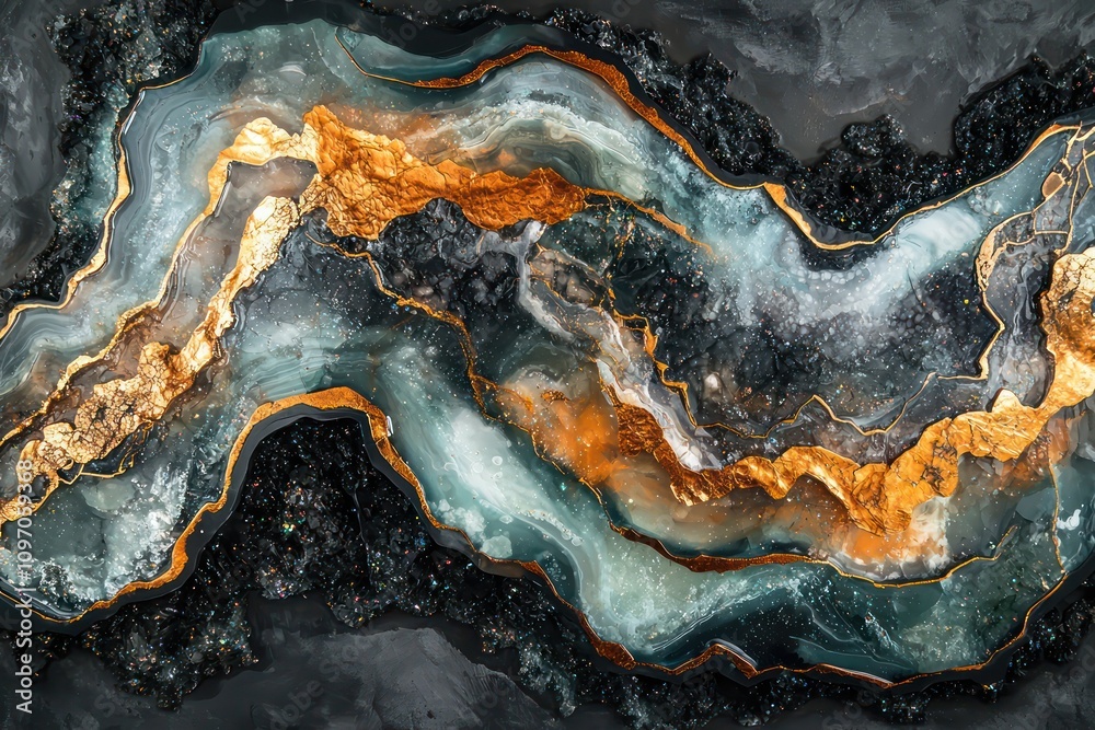 Resin geode contemporary abstract art with glossy effects and fine details Resin geode contemporary abstract art with glossy effects and fine details