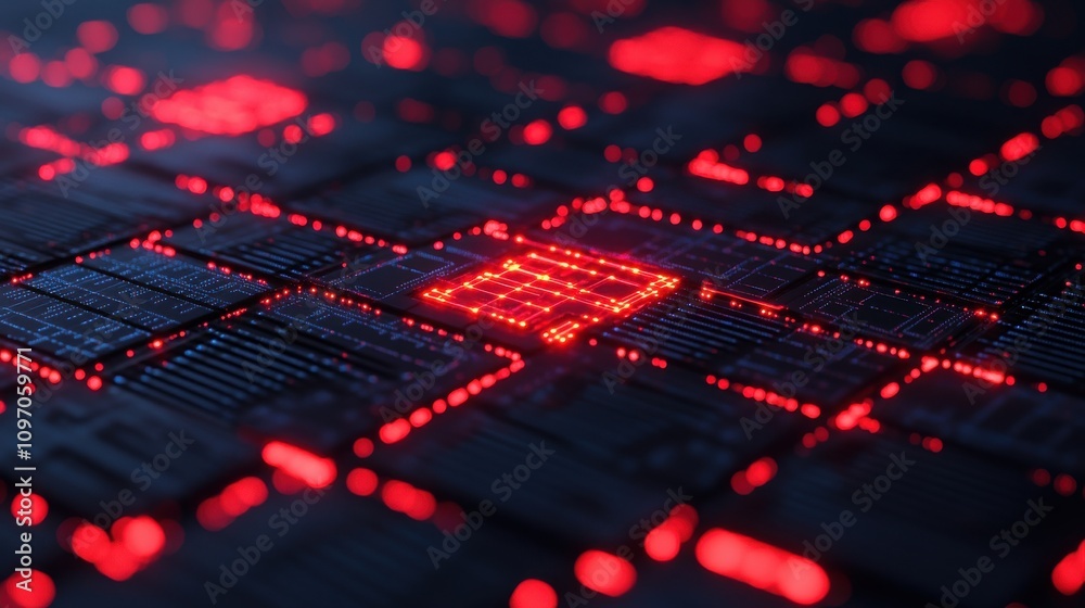 Cybersecurity mitigates risks and secures data. Abstract Technology Background Featuring Illuminated Circuit Board with Red Lights Cybersecurity mitigates risks and secures data. Abstract Technology Background Featuring Illuminated Circuit Board with Red Lights